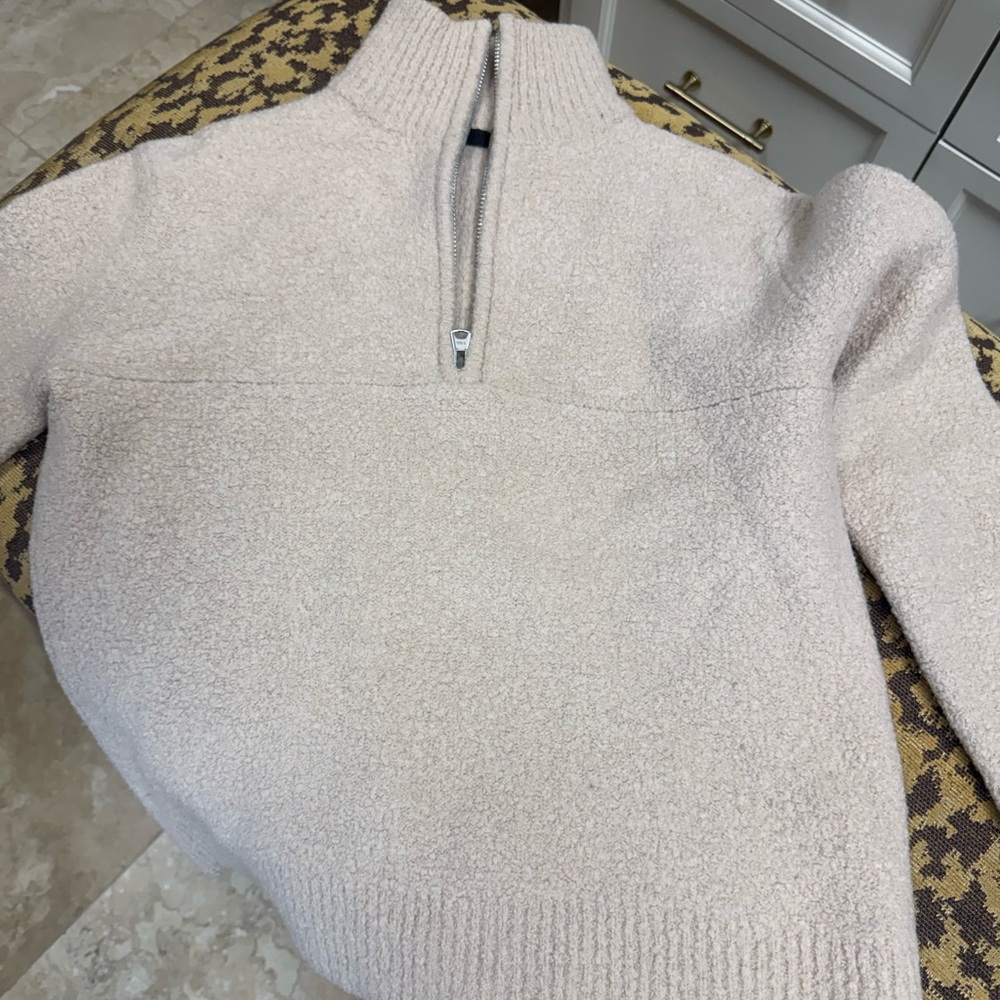 Jenni Kayne Cream Half-Zip Bouclé Sweater Quarter Zip